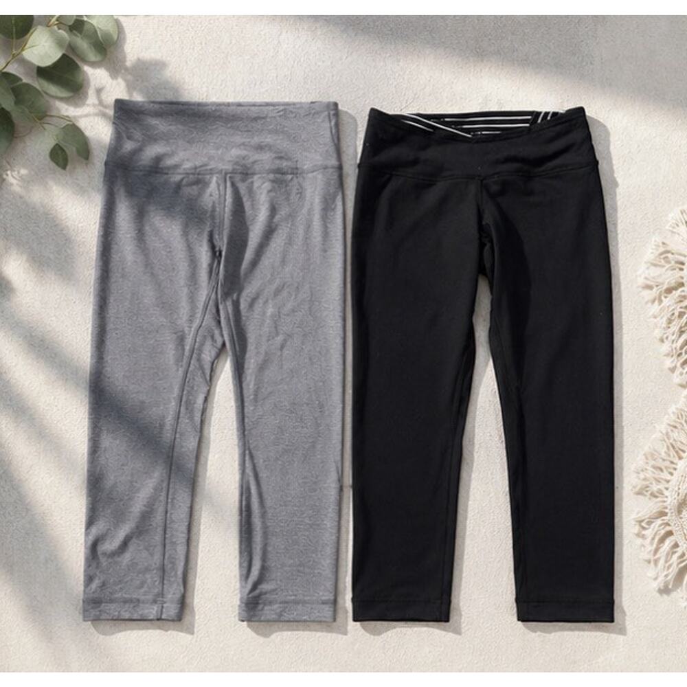Lululemon Size 4 Crop Leggings Bundle Gray Heather & Black Athletic Pants Lot